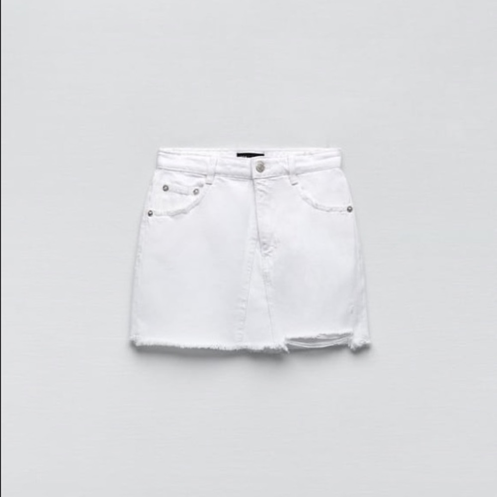 Zara asymmetric white denim skirt
